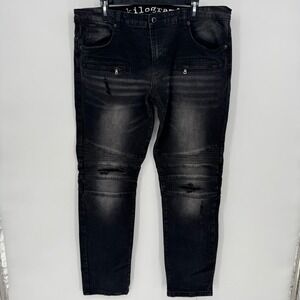 Kilogram Men's Black Moto Jeans Distressed Biker Style zipper Size 40